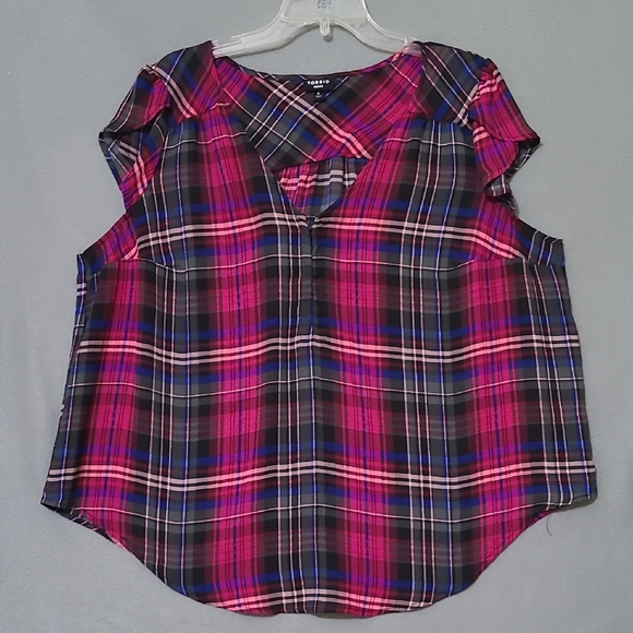 TORRID Women's Plaid Pink & Black Tunic Blouse - Size Large (Torrid Size 0) - Picture 1 of 12